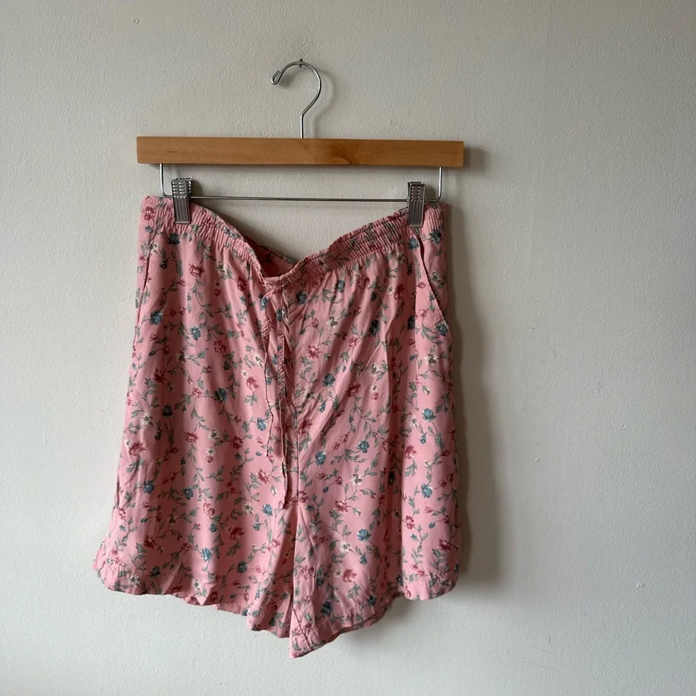 Vintage Pink Floral Top & Drawstring Shorts Set